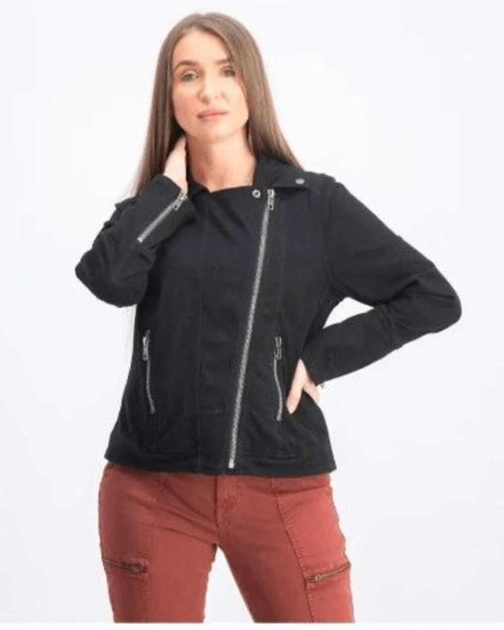 Liverpool Women's Size Large Black Soft Denim Moto Jacket